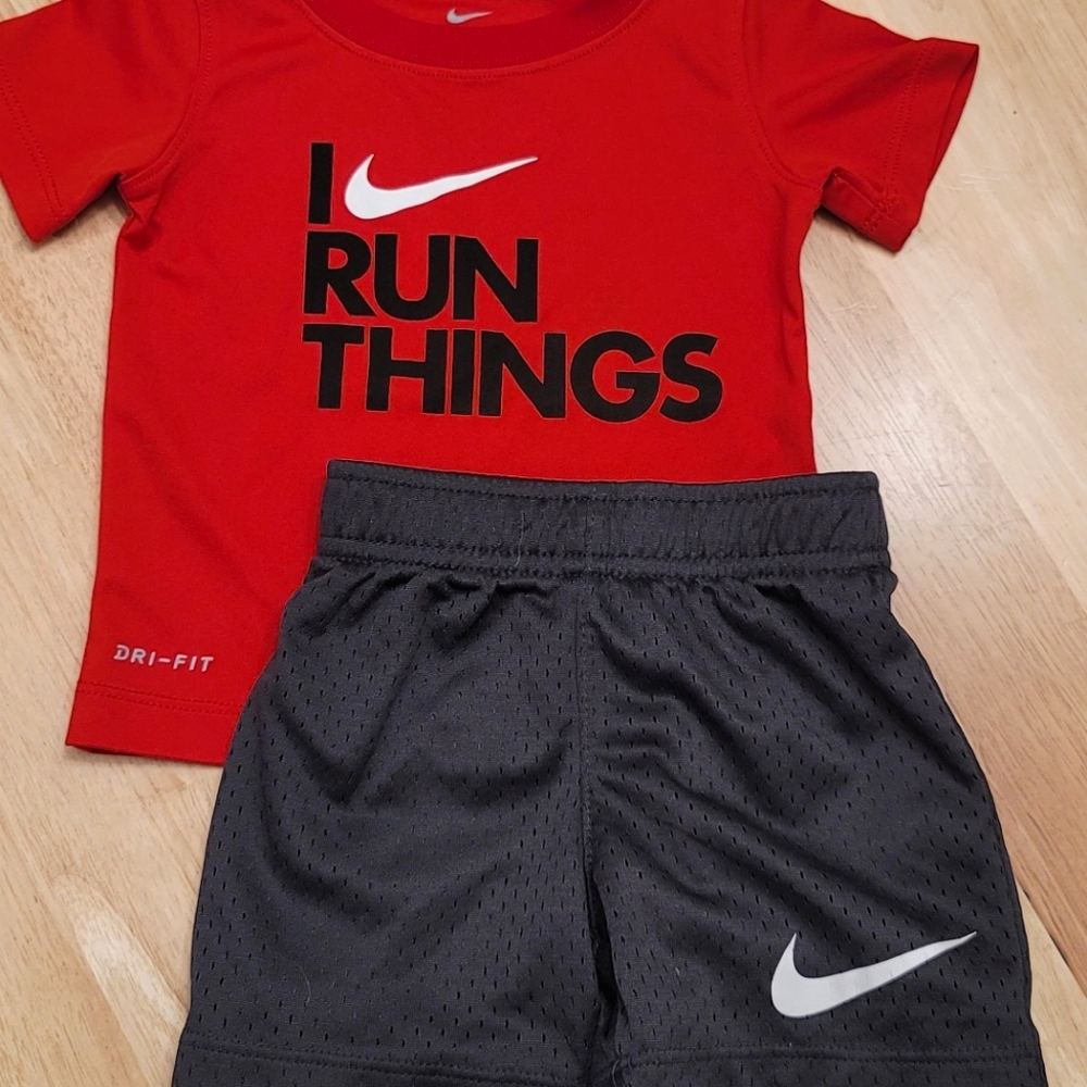 Nike 2 Piece Set - 12 Month - Red I Run Things w/ Matching Basketball Shorts